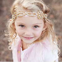Satin Ribbon Headband, with Glass Seed Beads, elastic & for children & with rhinestone, more colors for choice, 185x20mm, Sold Per Approx 14 Inch Strand