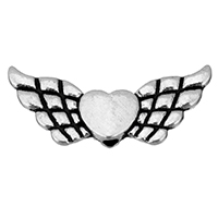 Perles coeur en alliage de zinc, Coeur avec des ailes, Plaqué de couleur d'argent, protéger l'environnement, sans nickel, plomb et cadmium, 21x9x3mm, Trou:Environ 1.5mm, 1500PC/lot, Vendu par lot