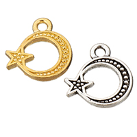 Tibetan Style Moon Pendants, Moon and Star, plated, more colors for choice, nickel, lead & cadmium free, 13x14x1.50mm, Hole:Approx 2mm, 2000PCs/Lot, Sold By Lot