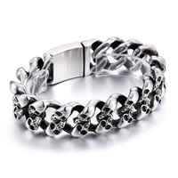 Men Bracelet, Stainless Steel, Skull, twist oval chain & for man & blacken, 19mm, Sold Per Approx 8.2 Inch Strand