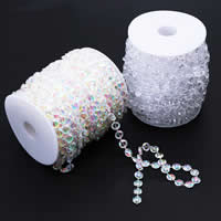 Nachgeahmter Kristall Dekorativer Kette, flache Runde, bunte Farbe plattiert, transparent, keine, 10mm, 30m/Spule, verkauft von Spule