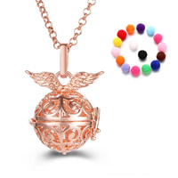 Pregnant Ball Locket Pendant, Brass, with Sponge, Wing Shape, plated, Essential oil diffusion & hollow, more colors for choice, lead & cadmium free, 20mm-30mm, Hole:Approx 2-4mm, Sold By PC