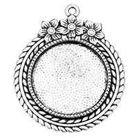 Tibetan Style Pendant Cabochon Setting, Round, antique silver color plated, nickel, lead & cadmium free, 36x44x2mm, Hole:Approx 2mm, Inner Diameter:Approx 25mm, 200PCs/Lot, Sold By Lot