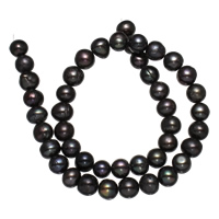 Brambor pěstované sladkovodní perle, Sladkovodní Pearl, černý, 9-10mm, Otvor:Cca 0.8mm, Prodáno za Cca 15 inch Strand