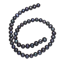 Runde ferskvandskulturperle Beads, Ferskvandsperle, naturlig, sort, klasse A, 8-9mm, Hole:Ca. 0.8mm, Solgt Per 15.5 inch Strand
