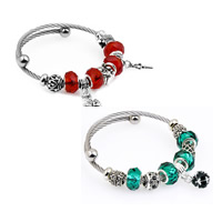 Stainless Steel European Cuff Bangle, with Crystal & Tibetan Style, plated, charm bracelet & adjustable & different styles for choice & for woman & faceted & with rhinestone, Inner Diameter:Approx 55mm, Sold By PC