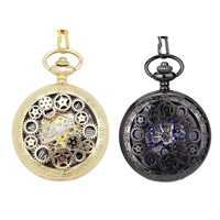 Pocket Watch, Tibetan Style, with Glass, Flat Round, plated, Unisex, more colors for choice, nickel, lead & cadmium free, 48x15mm, 4mm, Length:Approx 14.9 Inch, Sold By PC