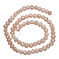 Tlačítko kultivované sladkovodní Pearl Beads, přírodní, růžový, 6-7mm, Otvor:Cca 0.8mm, Prodáno za Cca 15 inch Strand