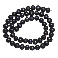 Perlas Redondas Freshwater, Perlas cultivadas de agua dulce, Esférico, natural, Negro, Grado A, 7-8mm, agujero:aproximado 0.8mm, Vendido para 15 Inch Sarta