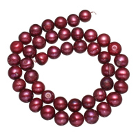 Brambor pěstované sladkovodní perle, Sladkovodní Pearl, fuchsie, 9-10mm, Otvor:Cca 0.8mm, Prodáno za Cca 15 inch Strand