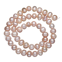 Brambor pěstované sladkovodní perle, Sladkovodní Pearl, přírodní, nachový, 7-8mm, Otvor:Cca 0.8mm, Prodáno za Cca 15 inch Strand
