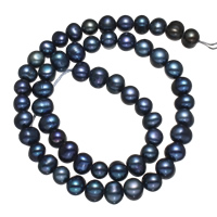 Perles d'eau douce de culture de riz, perle d'eau douce cultivée, bleu, 7-8mm, Trou:Environ 0.8mm, Vendu par Environ 15 pouce brin