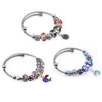 Stainless Steel European Cuff Bangle with Crystal & Lampwork & Zinc Alloy plated charm bracelet & adjustable & with letter pattern & for woman & enamel & faceted & with rhinestone Inner Approx 55mm Sold By PC