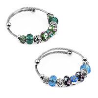 Stainless Steel European Cuff Bangle with Crystal & Lampwork & Zinc Alloy plated adjustable & for woman & enamel & faceted Inner Approx 55mm Sold By PC