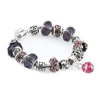 European Bracelet Zinc Alloy with brass wire & Crystal plated charm bracelet & snake chain & for woman & faceted & with rhinestone light purple nickel lead & cadmium free Sold By Strand