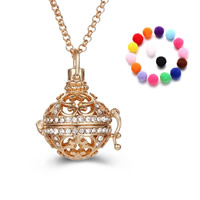 Pregnant Ball Locket Pendant, Brass, with Sponge, Round, plated, Essential oil diffusion & with rhinestone & hollow, more colors for choice, lead & cadmium free, 20-30mm, Hole:Approx 2-4mm, Sold By PC
