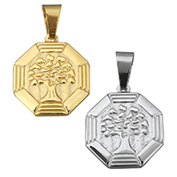 Tree Of Life Pendants, Stainless Steel, Octagon, plated, more colors for choice, 24.50x28x3mm, Hole:Approx 5x9mm, Sold By PC