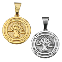 Tree Of Life Pendants, Stainless Steel, Flat Round, plated, more colors for choice, 24.50x28x3mm, Hole:Approx 5x9mm, Sold By PC