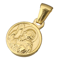 Bijoux pendentifs en acier inoxydable , Plat rond, Placage de couleur d'or, bijoux Christian, 12.50x16x2.50mm, Trou:Environ 2.5x4mm, Vendu par PC