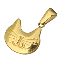 Stainless Steel Animal Pendants, Cat, gold color plated, 15x16x3mm, Hole:Approx 3x5mm, Sold By PC