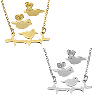 Fashion Stainless Steel Jewelry Sets, earring & necklace, Bird, plated, oval chain, more colors for choice, 27x11mm, 1.5mm, 16x8mm, Length:Approx 17 Inch, Sold By Set