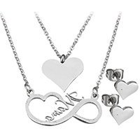Fashion Stainless Steel Jewelry Sets, earring & necklace, Heart, oval chain & 2-strand, original color, 27.5x13mm, 1.5mm, 8x6.5mm, Length:Approx 18 Inch, Sold By Set