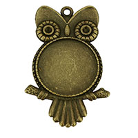 Tibetan Style Pendant Cabochon Setting, Owl, antique bronze color plated, nickel, lead & cadmium free, 35x54x2.50mm, Hole:Approx 3mm, Inner Diameter:Approx 2.5, 25mm, 200PCs/Lot, Sold By Lot