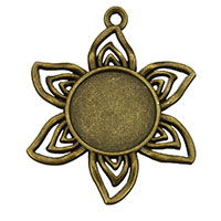 Tibetan Style Pendant Cabochon Setting, Flower, antique bronze color plated, nickel, lead & cadmium free, 32x40x2mm, Hole:Approx 2mm, Inner Diameter:Approx 16mm, 300PCs/Lot, Sold By Lot