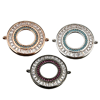 Tibetan Style Connector, Donut, plated, micro pave rhinestone & 1/1 loop, more colors for choice, nickel, lead & cadmium free, 25x21x3mm, Hole:Approx 1mm, 10PCs/Lot, Sold By Lot