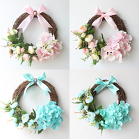 Artificial Silk Simulation Wreath Ornaments with Rattan & Satin Ribbon & Crystal & Plastic Pearl wedding gift & faceted Sold By PC