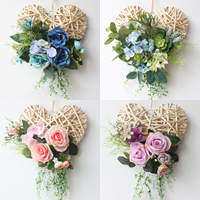 Artificial Silk Simulation Wreath Ornaments, with Bamboo & Lace & Iron, Heart, wedding gift, more colors for choice, 300x50mm, Sold By PC