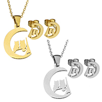 Fashion Stainless Steel Jewelry Sets, earring & necklace, plated, oval chain, more colors for choice, 15x22mm, 1.5mm, 8x9.5mm, Length:Approx 17 Inch, Sold By Set