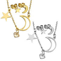 Fashion Stainless Steel Jewelry Sets, earring & necklace, Moon and Star, plated, oval chain, more colors for choice, 13x20mm, 10x13mm, 1.5mm, 6x6mm, 5x8mm, Length:Approx 18 Inch, Sold By Set