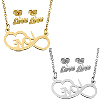 Fashion Stainless Steel Jewelry Sets earring & necklace word love plated oval chain 1.5mm Length Approx 17 Inch Sold By Set