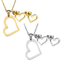 Fashion Stainless Steel Jewelry Sets earring & necklace Heart plated oval chain 1.5mm Length Approx 17 Inch Sold By Set