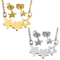 Fashion Stainless Steel Jewelry Sets earring & necklace Star plated oval chain 1.5mm  Length Approx 17 Inch Sold By Set