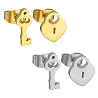 Asymmetric Earrings, Stainless Steel, Lock and Key, plated, more colors for choice, 5x11mm, 8x9mm, 12Pairs/Lot, Sold By Lot