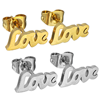 Stainless Steel Stud Earrings, word love, plated, more colors for choice, 10x5.5mm, 12Pairs/Lot, Sold By Lot