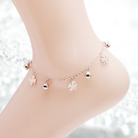 Stainless Steel Anklet, with 1.9lnch extender chain, Four Leaf Clover, plated, with bell & oval chain & for woman, more colors for choice, 9.5mm, 6mm, 1.5mm, Sold Per Approx 9.8 Inch Strand