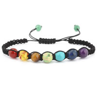 Gemstone Woven Ball Bracelets, with Nylon Cord & Velveteen, Unisex & adjustable & different styles for choice, Sold Per 7.5-8 Inch Strand