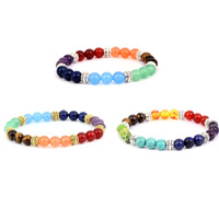 Unisex Bracelet, Gemstone, with Velveteen & Tibetan Style, plated, different styles for choice, 8mm, Length:Approx 7.5-8 Inch, 5Strands/Lot, Sold By Lot