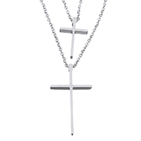 Unisex náhrdelník, Nerez, s 2Inch extender řetězce, Kříž, oválný řetězu & 2-pramenné, Původní barva, 17x30mm, 1.5mm, Prodáno za Cca 18 inch Strand