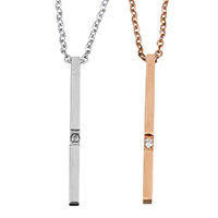Unisex ogrlica, Nehrđajući čelik, Pravokut, pozlaćen, bez spolne razlike & ovalni lanac & s Rhinestone, više boja za izbor, 2x30mm, 1.5mm, Prodano Per Približno 18 inčni Strand