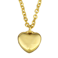 Unisex Necklace, Stainless Steel, Heart, gold color plated, oval chain, 8x7.5mm, 1.5mm, Sold Per Approx 18 Inch Strand