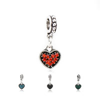 European Style Zinc Alloy Dangle Beads Heart antique silver color plated without troll & with rhinestone nickel lead & cadmium free Approx 4.5mm Sold By Lot