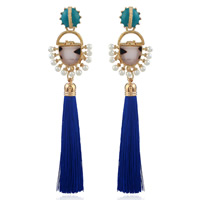 Fashion Fringe Earrings Zinc Alloy with Cotton Cord & Resin & Plastic Pearl brass post pin Tassel gold color plated for woman & enamel nickel lead & cadmium free Sold By Pair