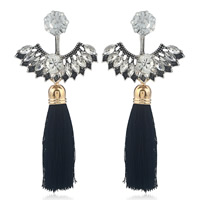 Fashion Fringe Earrings Zinc Alloy with plastic earnut & Cotton Cord & Crystal brass post pin Tassel plated for woman & faceted nickel lead & cadmium free Sold By Pair