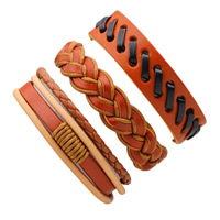 cuir PU Set de bracelet, avec Ciré Nylon, unisexe & réglable, Longueur Environ 7-8.2 pouce, 3Strandstoron/fixé, Vendu par fixé