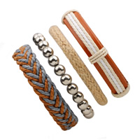Hampa Armband Set, med Vaxat Nylon Cord & Kohud & Plast, platina pläterad, Unisex & justerbar, Längd Ca 7-8.2 inch, 4Strands/Ställ, Säljs av Ställ