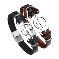 Unisex Bracelet, Cowhide, with Silicone & Stainless Steel, Cross, more colors for choice, 11mm, Sold Per Approx 8.6 Inch Strand